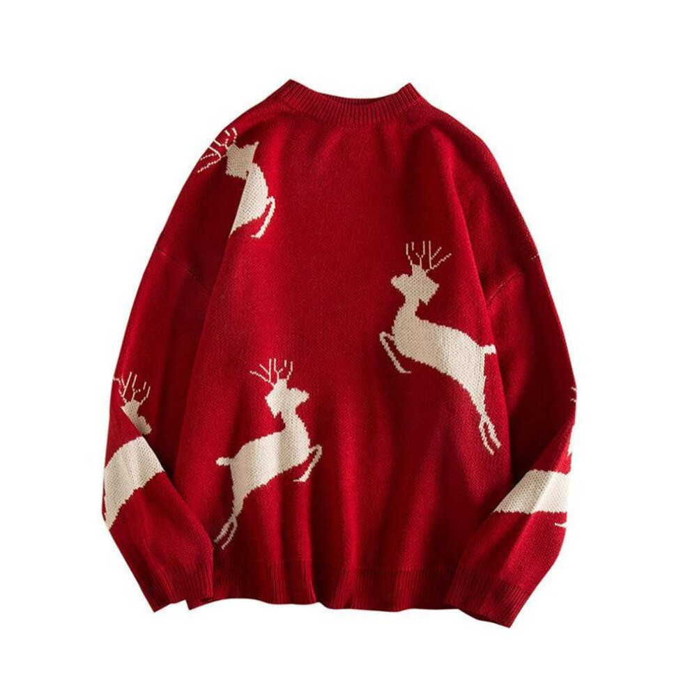 (red, XXL) "Matching Autumn-Winter Korean Christmas Sweaters: Trendy, Loose-Fit Forest Style