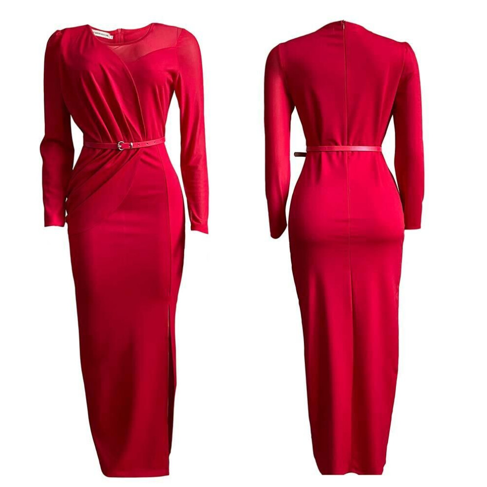 (red, XXXL) "D190 Women's 2023 New Mesh Splicing Maxi Dress - European & American Style