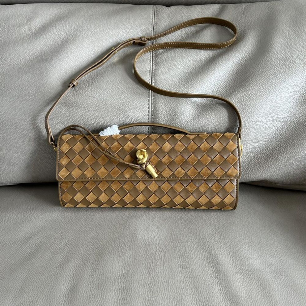 (brown) Matte Leather Woven Crossbody Clutch Bag for Autumn/Winter