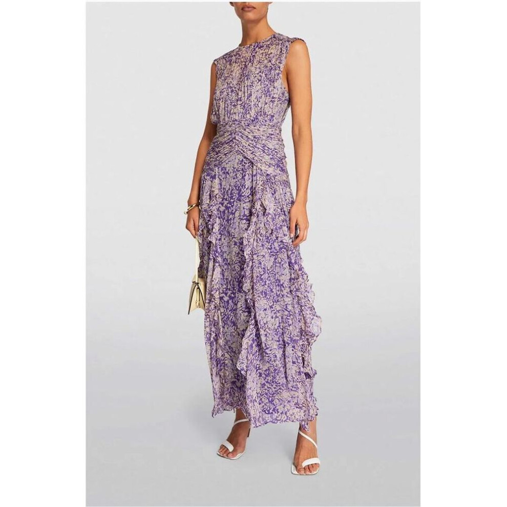 (purple, XL) "elegant V-neck Chiffon Print Strapless Evening Dress