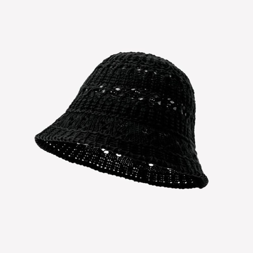 (black, One Size) Japanese Knitted Hollow Sun-protection Fisherman Hat For Women, Foldable And Portable For Outdoor Use
