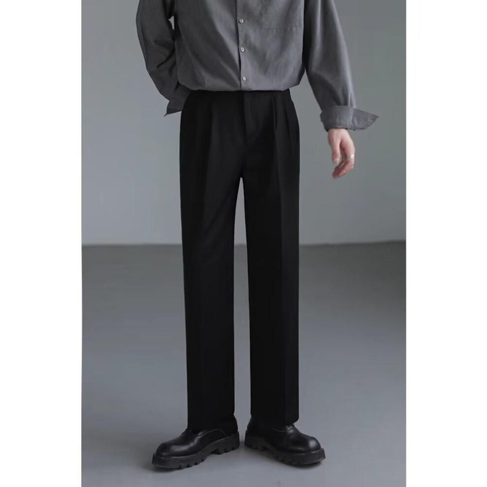 (black, 3XL) "korean-style Loose Wide-leg Men's Suit Pants - Trendy, Handsome, High-grade Straight Trousers