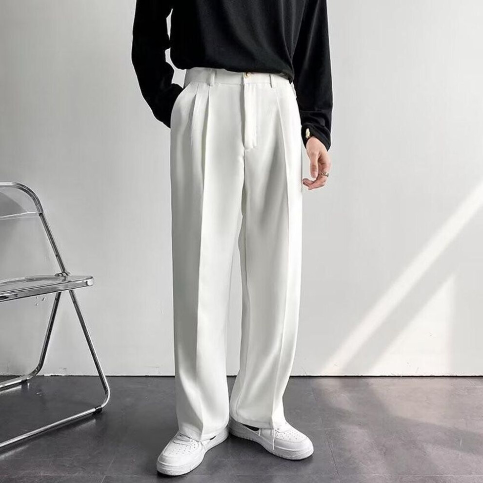 (white, 2XL) "korean-style Loose Wide-leg Men's Suit Pants - Trendy, Handsome, High-grade Straight Trousers