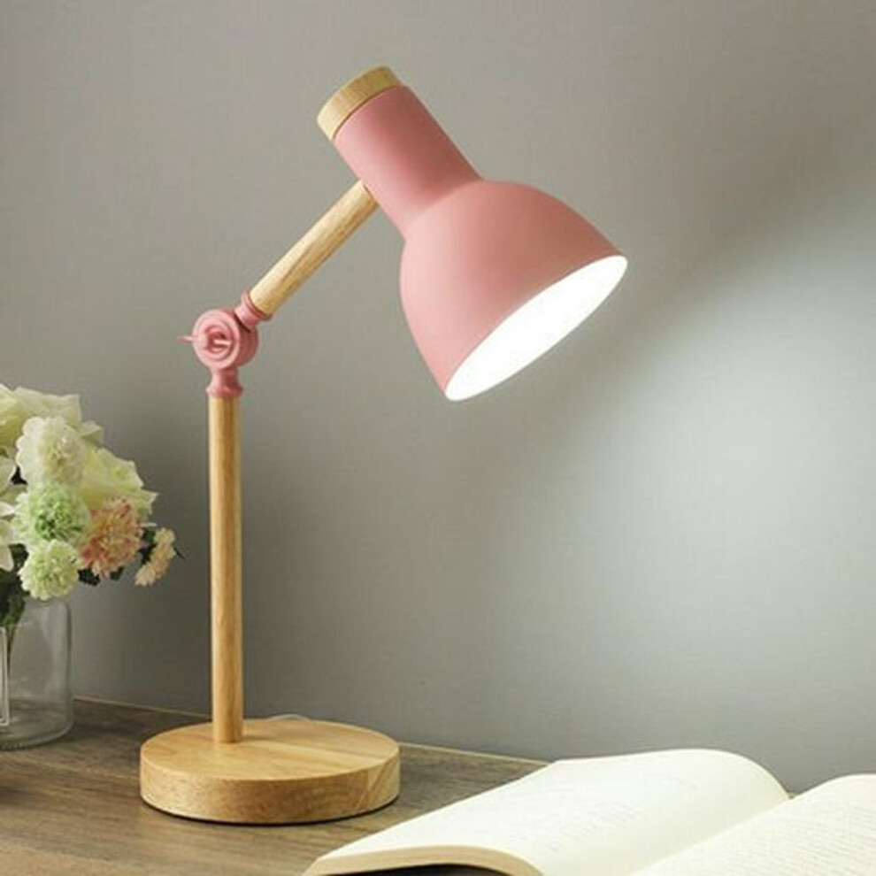 (pink, Without Light Source) Nordic Macaron Wood Table Lamp: Eye-caring Dorm Desk & Bedroom Bedside Lamp