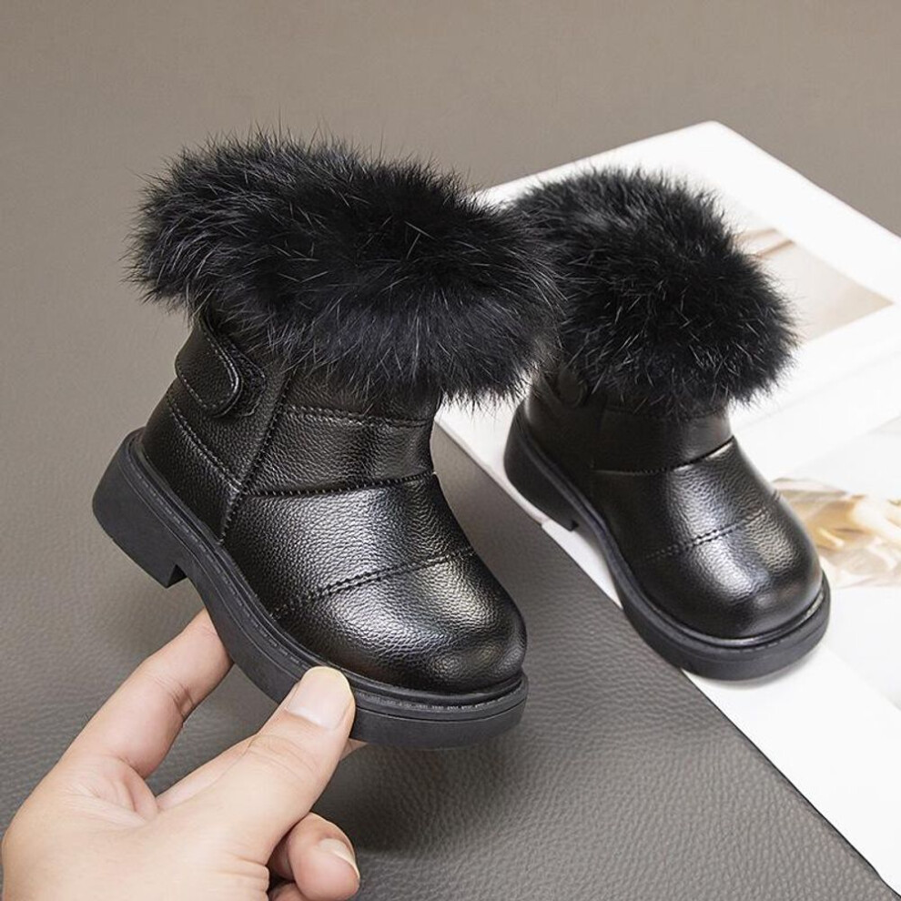 (black, Size 21 (13.5 cm)) Girls' 2025 Leather Martin Boots: British-Style Short Boots with Velvet Warmth for Autumn & Winter