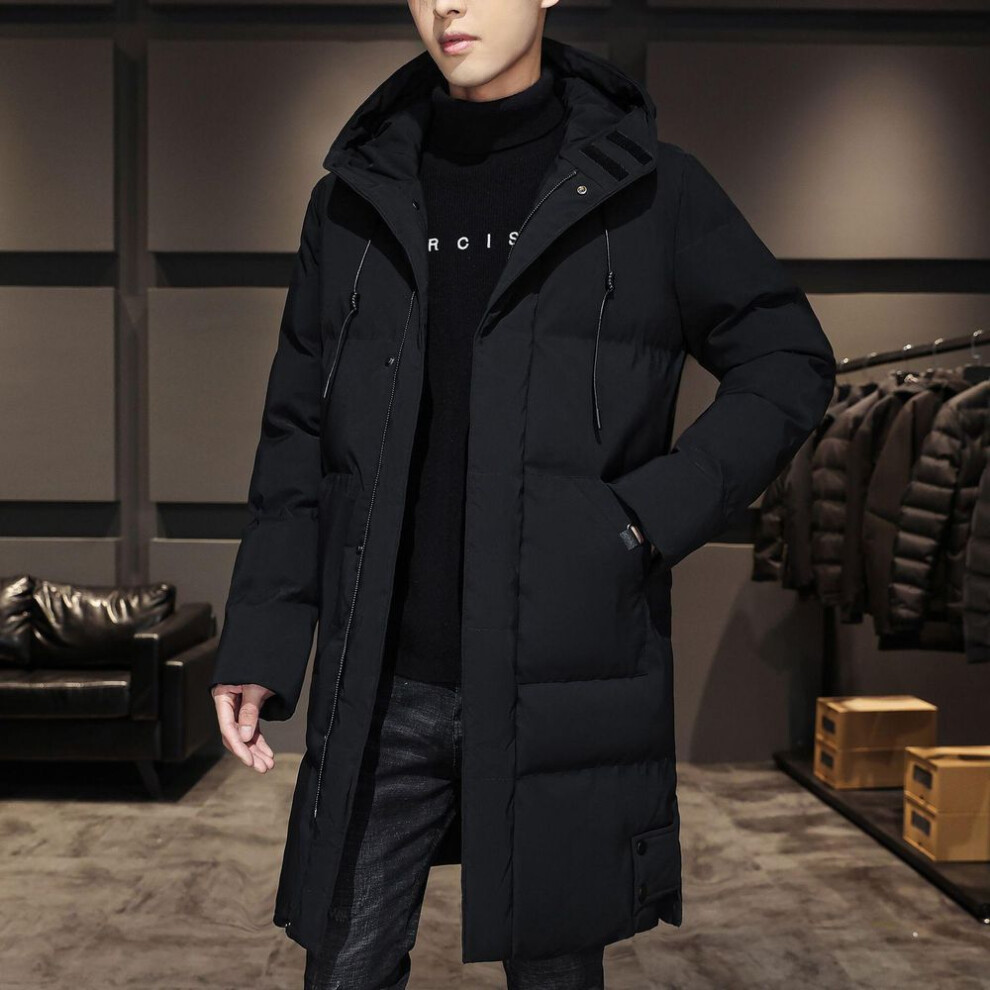 (black, L) "men's Mid-length Down Cotton Jacket - Thick, Warm, Plus Size, Winter Casual Coat