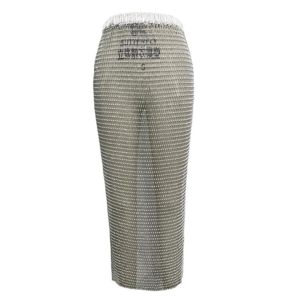 (white, M) "Black Rhinestone Fishnet Midi Skirt for Women