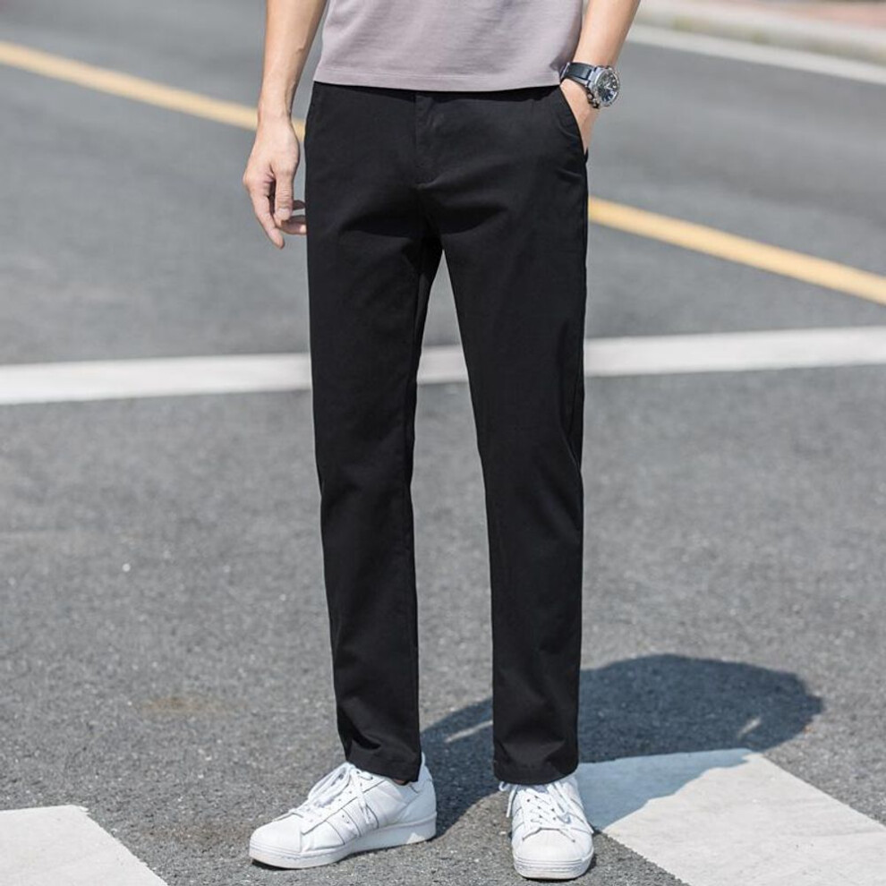 (black, Size 33, 150 lbs) Men's Trendy Wide-Leg Loose Straight Solid Color Casual Pants, Large Size, Stretchable for All Seasons