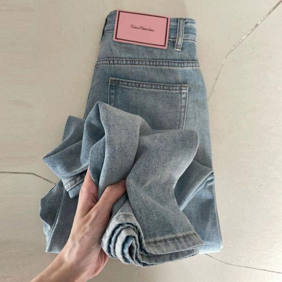 (light blue, Large) High Street Celebrity Pink Label Wide-leg High-waist Jeans For Petite, Pear-shaped Women