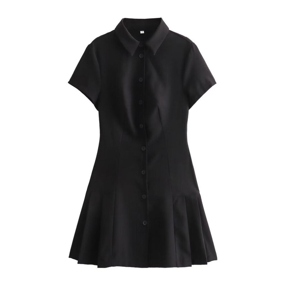 (black, Large) "Women's European & American Style French Fashion Shirt Dress with Lapel Design