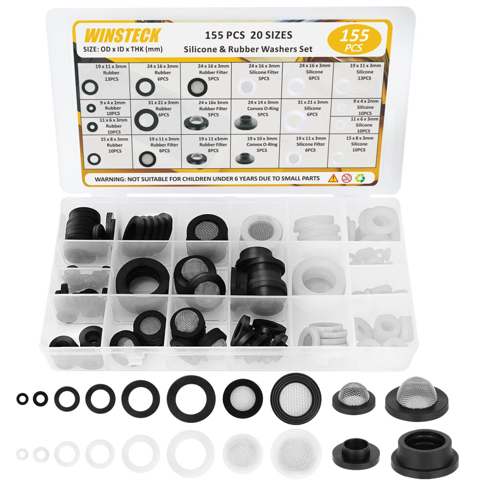 Rubber Washers Plumbing 155 PCS 20 Sizes Faucet Washer Rubber & Silico-image-OPC-PFM7Y89-NEW