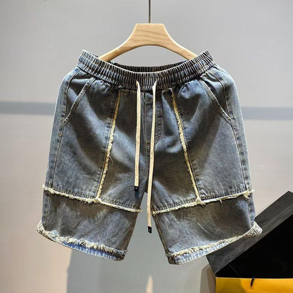 (blue, 2XL) Men's Fashion Denim Shorts - Summer Thin, Cool & Loose Five-Point Casual Wear