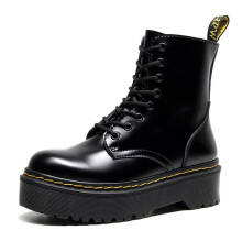 (black, 38) "Women's European & American 8-Hole Platform Martin Boots with Side Zipper & Lace-Up Design"
