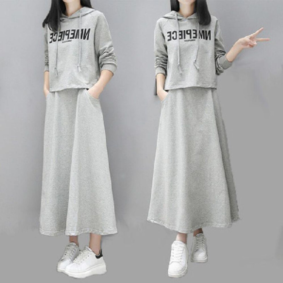 (gray, L) "2023 Autumn/Winter European Long Sweater Skirt Set: Casual, Fashionable, Loose-Fit Two-Piece for Women