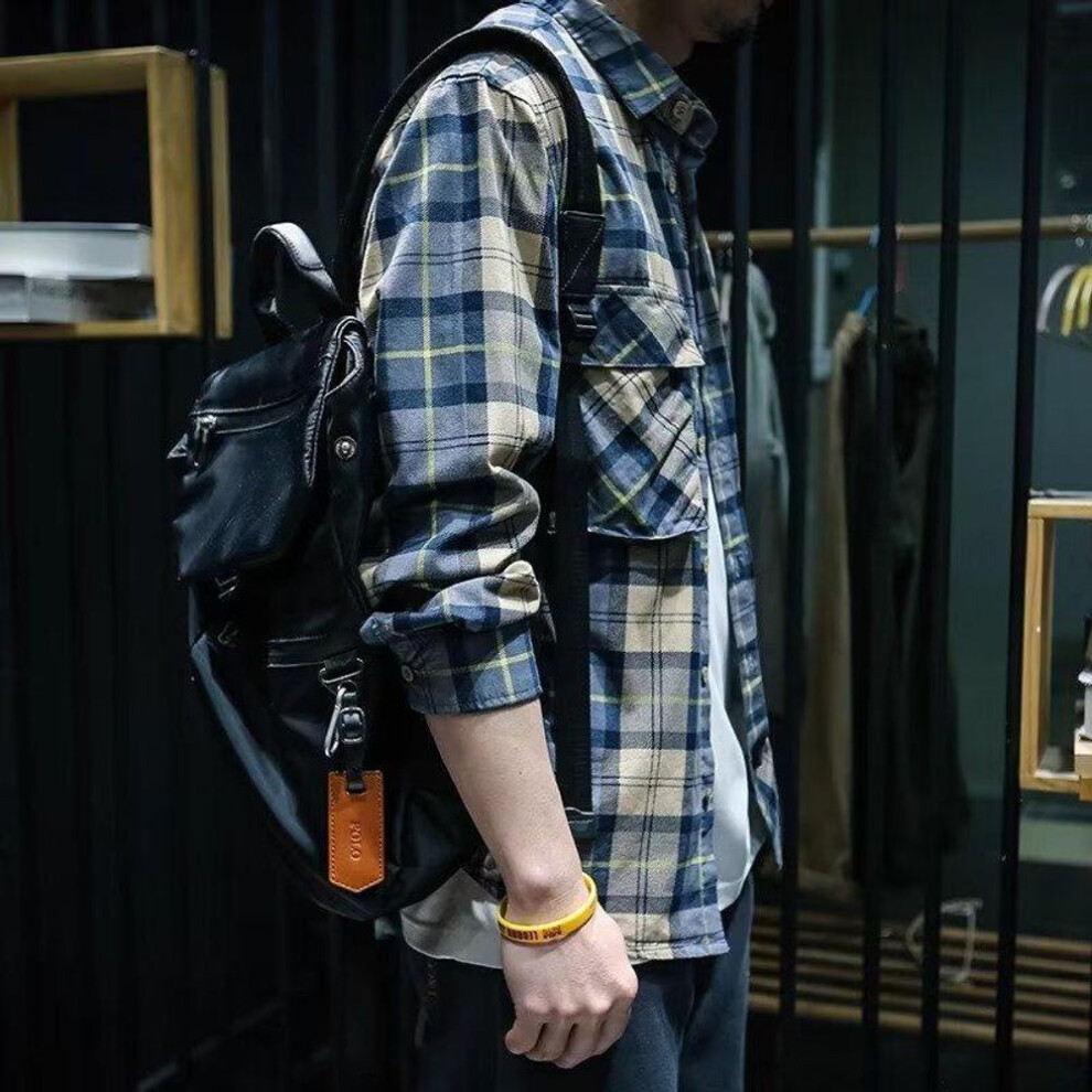 (gray, XL) Men's Casual Long-sleeve Plaid Shirt - Japanese & Hong Kong Inspired Youth Fashion