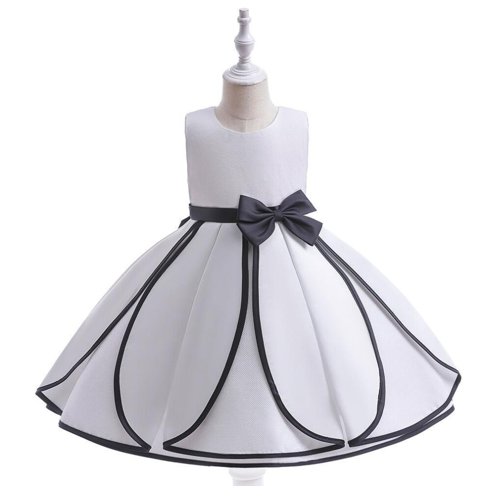 (120cm) Girls' Western-style Birthday Princess Dress: Black & White Flower Girl Wedding Dress For Small Children