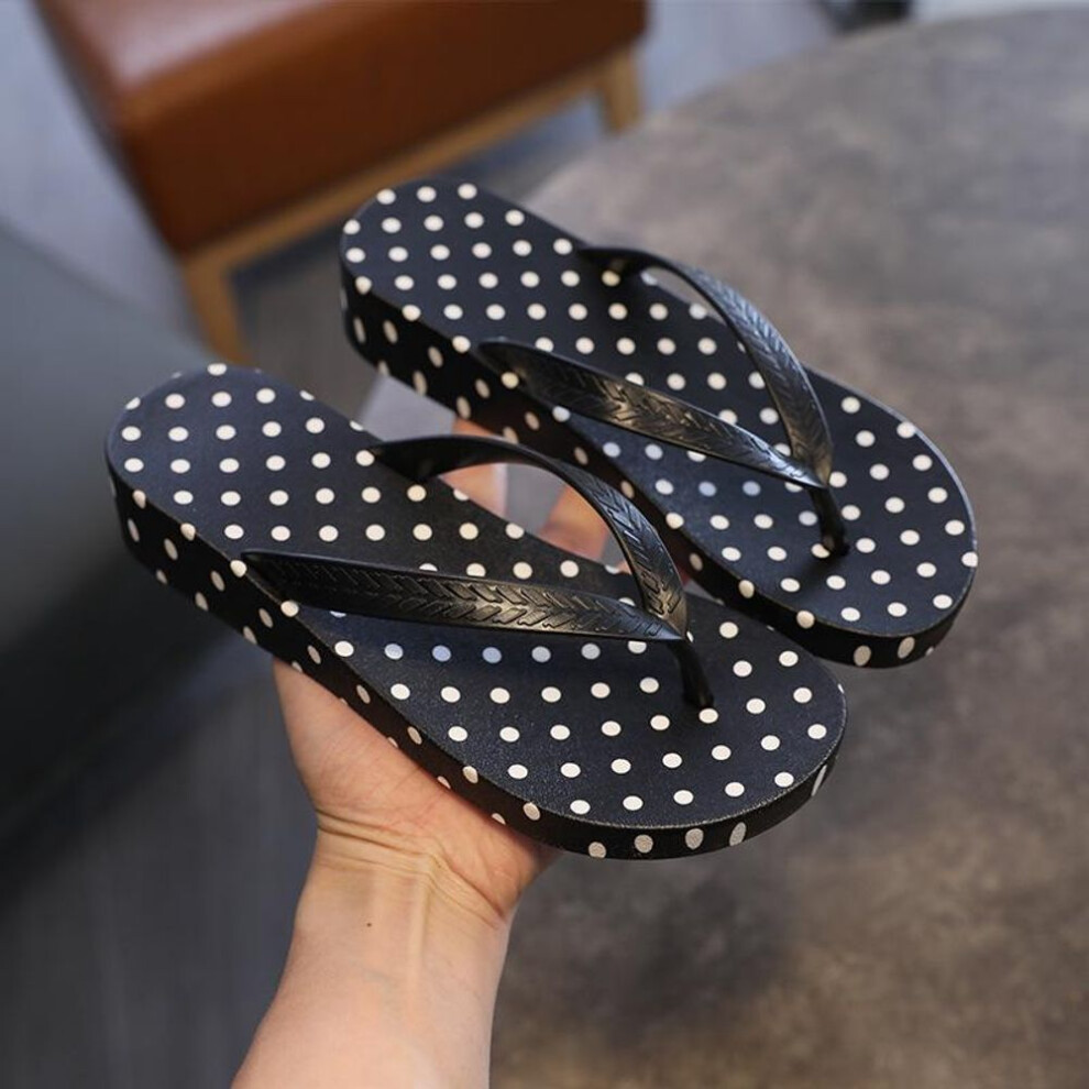 (black, 39) "mid-heel Anti-slip Thick-soled Summer Flip-flops For Outdoor Wear