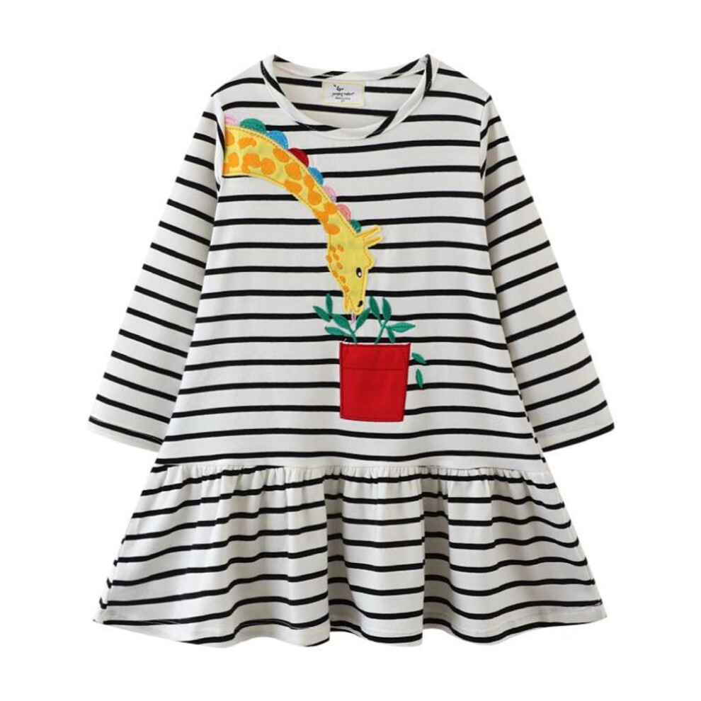 (7T) Autumn Cartoon Embroidered A-line Skirt Dress For Girls With Lace Hem