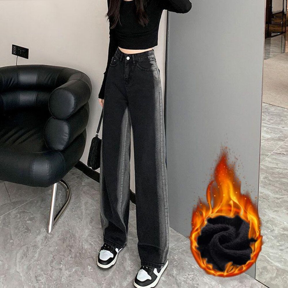 (XL) Gradient Contrast Velvet Wide-leg Jeans - Warm Slim Straight Trousers For Women (autumn/winter)