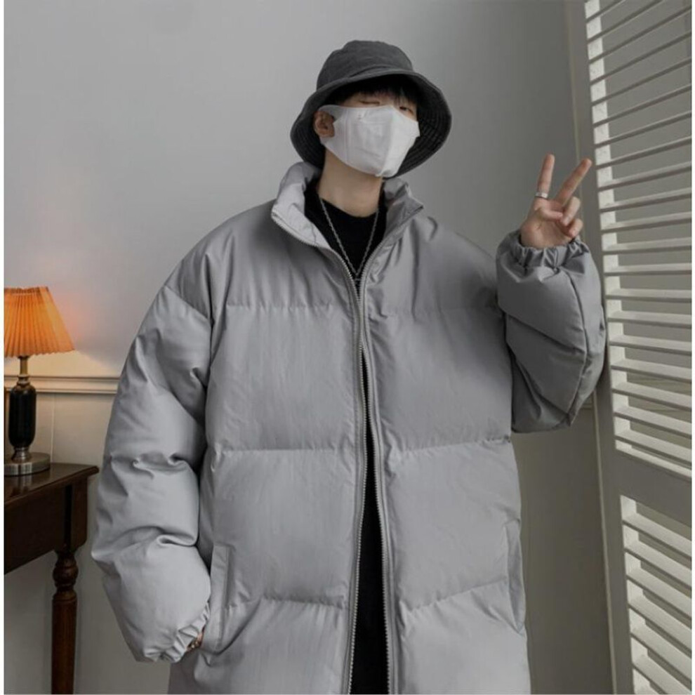 (gray, XL) Men's 2022 Stand-Up Collar Thick Winter Puffer Jacket - Korean Style Trendy Loose Fit.