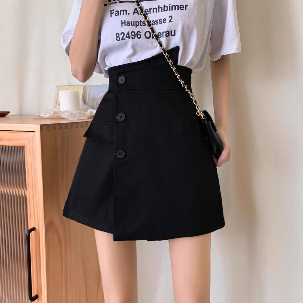 (S) "2024 High Waist A-Line Wide Leg Women's Shorts - Korean Style Buttoned Casual Hot Pants for Spring