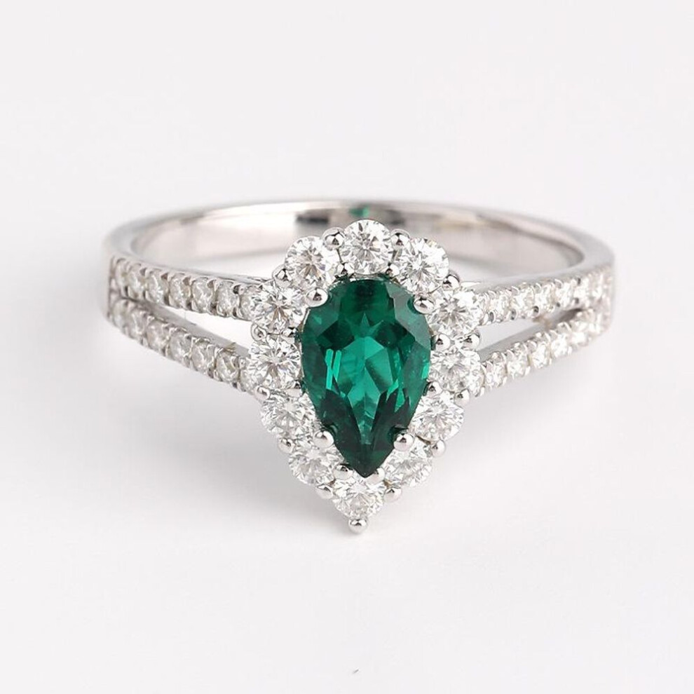 (US 6 (HK 13)) Zambian 5x8mm Lab-Grown Emerald Gold-Plated S925 Silver Ring