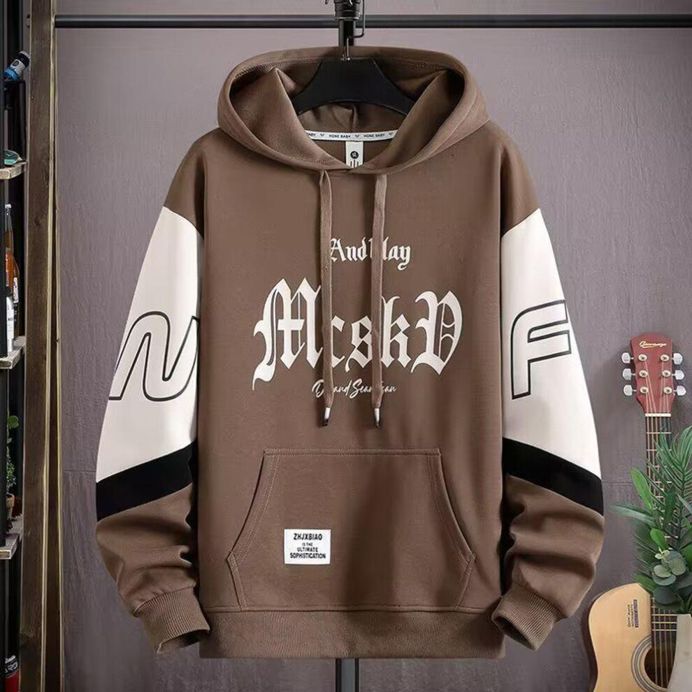 (brown, 2XL) Boys' Plush Hooded Sweatshirt: Thick, Warm Pullover for Autumn/Winter, Perfect for Layering.