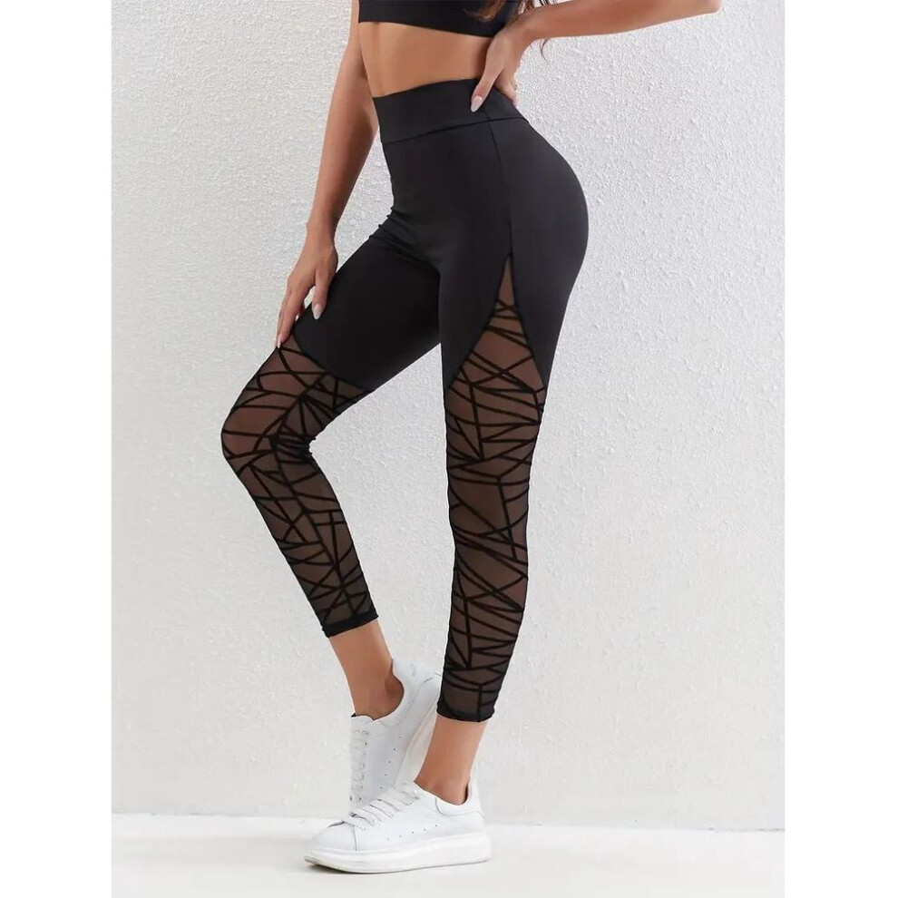 (black, Large) Contrast Stitch High Waist Yoga Leggings - Tummy Control & Hip Lift Fitness Tights