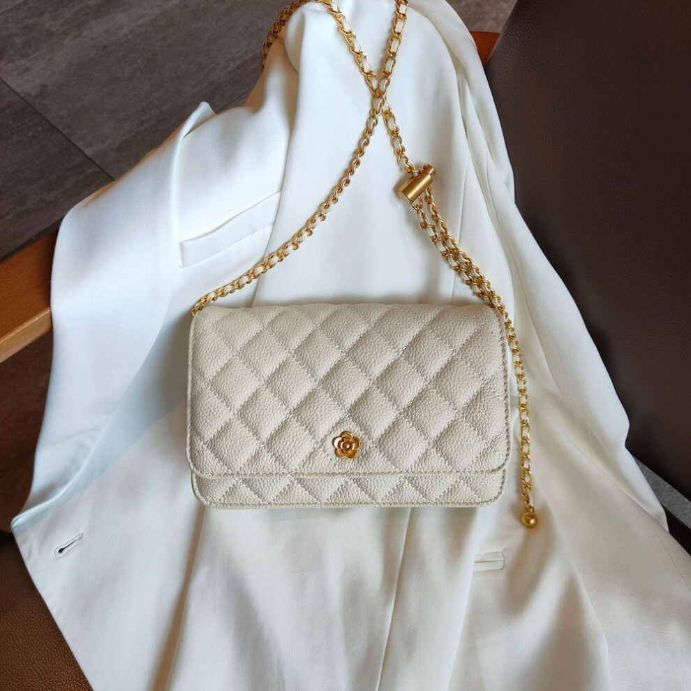 (white) "2024 Women's Gold Chain Cowhide Messenger Bag - Small Square Design