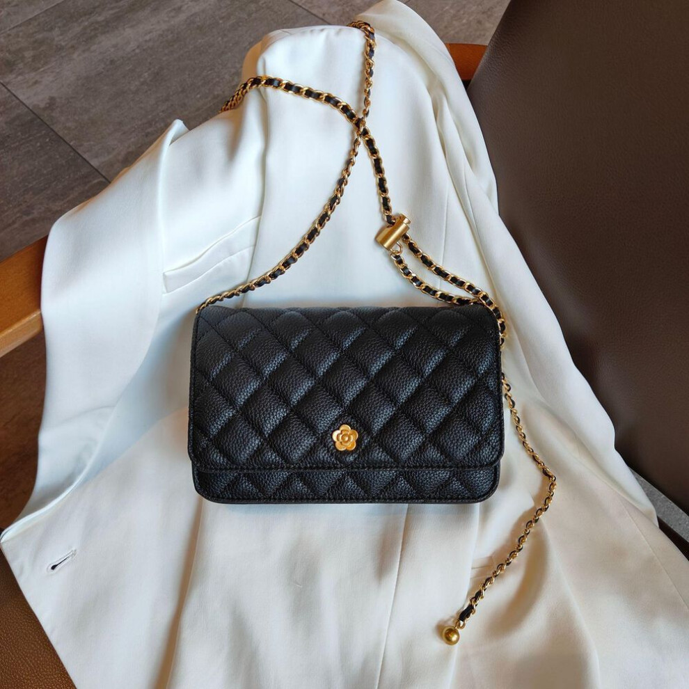 (black) "2024 Women's Gold Chain Cowhide Messenger Bag - Small Square Design