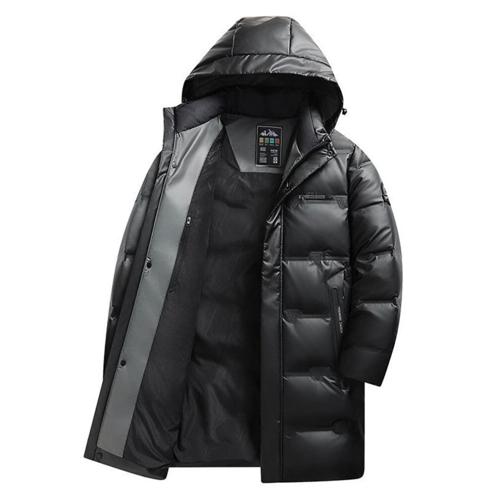 (black, XXXXL) "Men's Winter 2024 White Duck Down Hooded Mid-Length Jacket