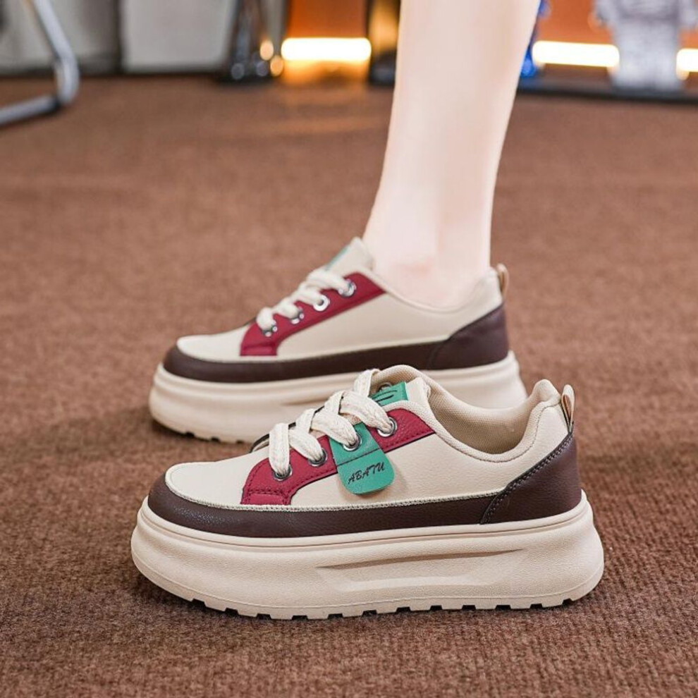 (green, 39) "women's Height-boosting White Sneakers: Chunky Sole Sports Shoes, Trendy Autumn Styles