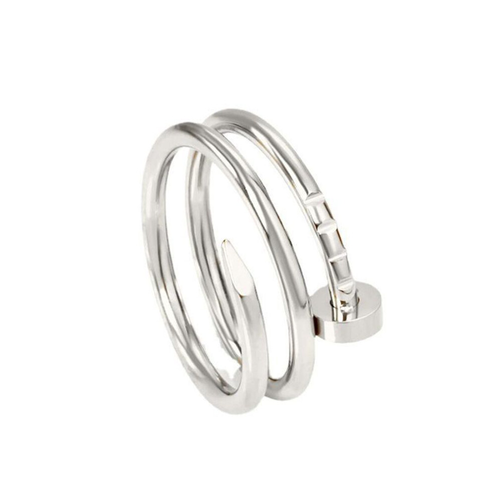 (silver, Size 8) "Nail-Shaped Titanium Steel Spiral Ring – High-End Stainless Steel Fashion Jewelry