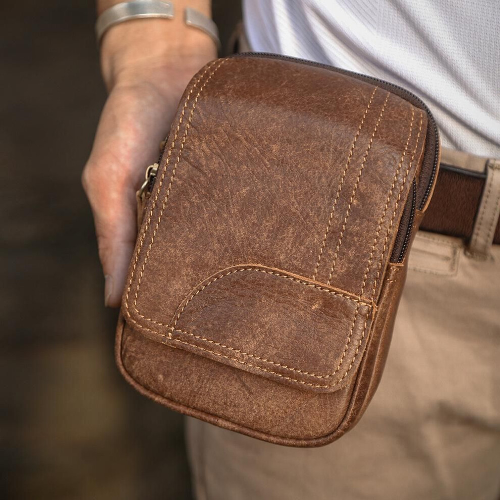 Men's Retro Genuine Leather Waist Bag - First Layer Cowhide Riding and Work Belt Bag