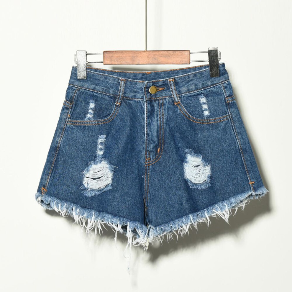 (dark blue, 3XL) 2023 Summer Korean Women's Plus Size Ripped Elastic Denim Shorts