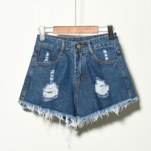 (dark blue, 4XL) 2023 Summer Korean Women's Plus Size Ripped Elastic Denim Shorts