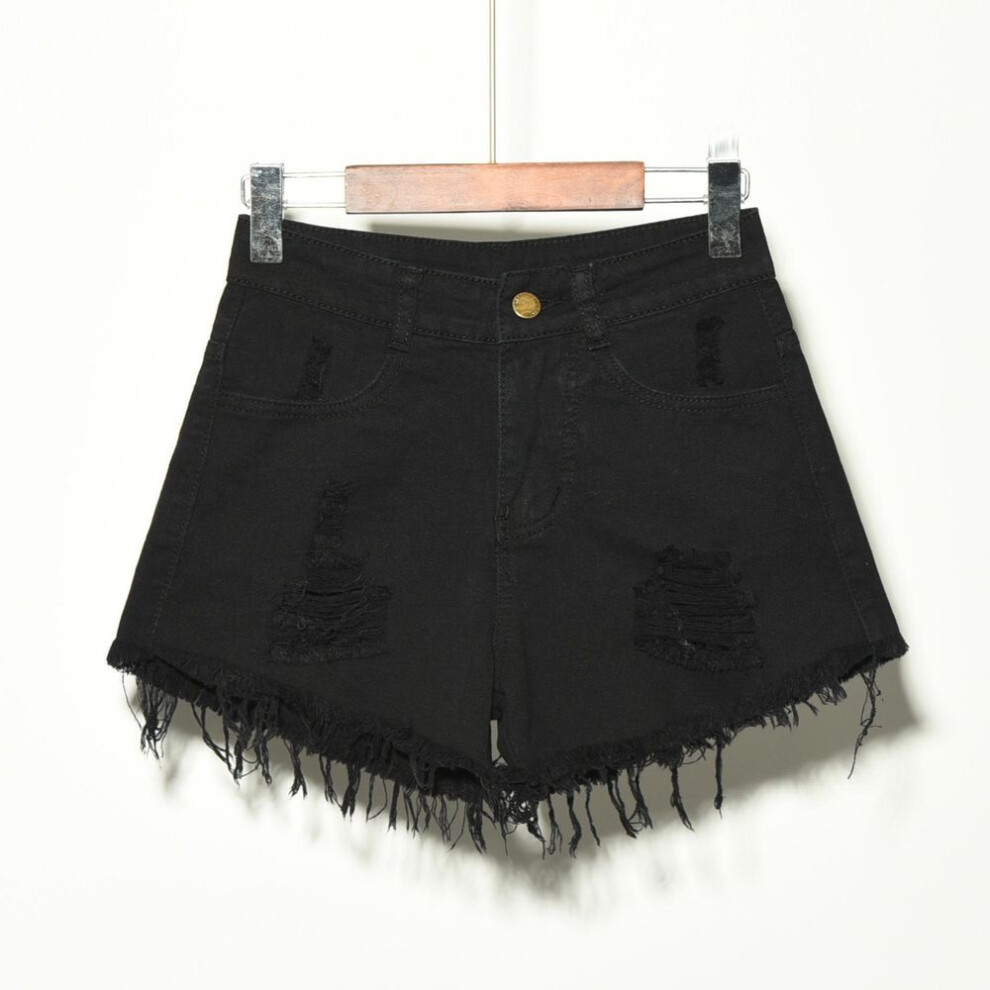 (black, 2XL) 2023 Summer Korean Women's Plus Size Ripped Elastic Denim Shorts