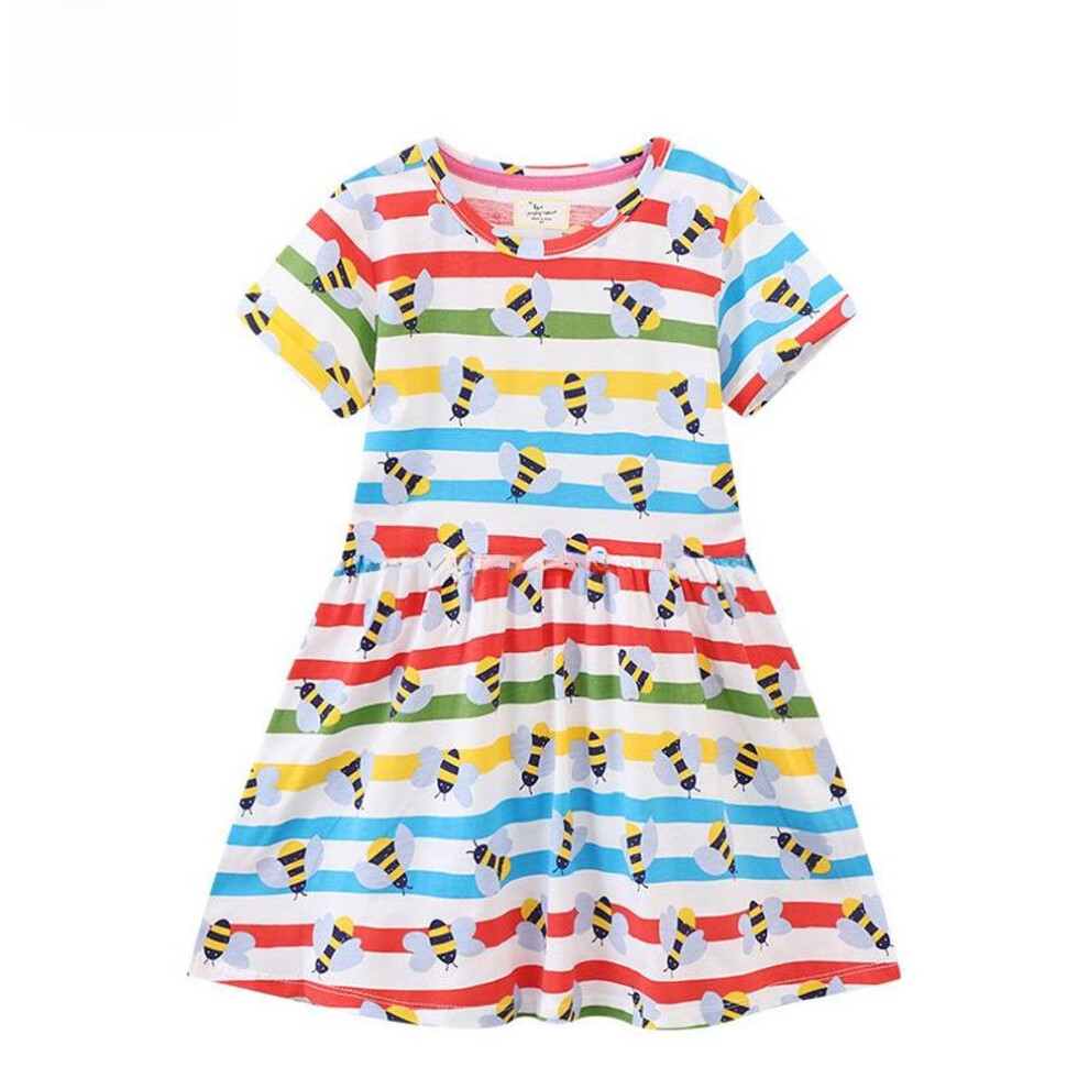 (6T (Height 110-120 cm)) "2024 Summer Little Bee Princess Dress - Short-sleeve For Baby Girls, European & American Style
