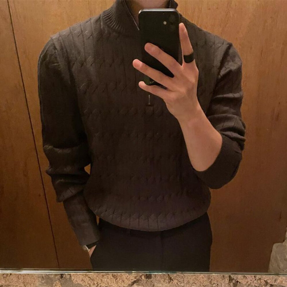 (black, 2XL) Men's High-End White Half-Turtleneck Zipper Knit Pullover Sweater, Fashionable and Versatile Long-Sleeved Jacket