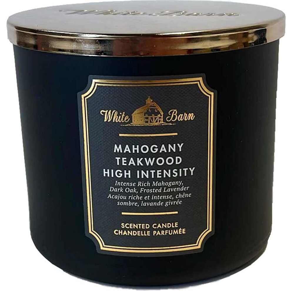 Bath & Body Works White Barn Candle Company Bath And Body Works 3-Wick Scented Candle W/Essential Oils - 14.5 Oz - Mahogany Teakwood (High Intensity - Black)