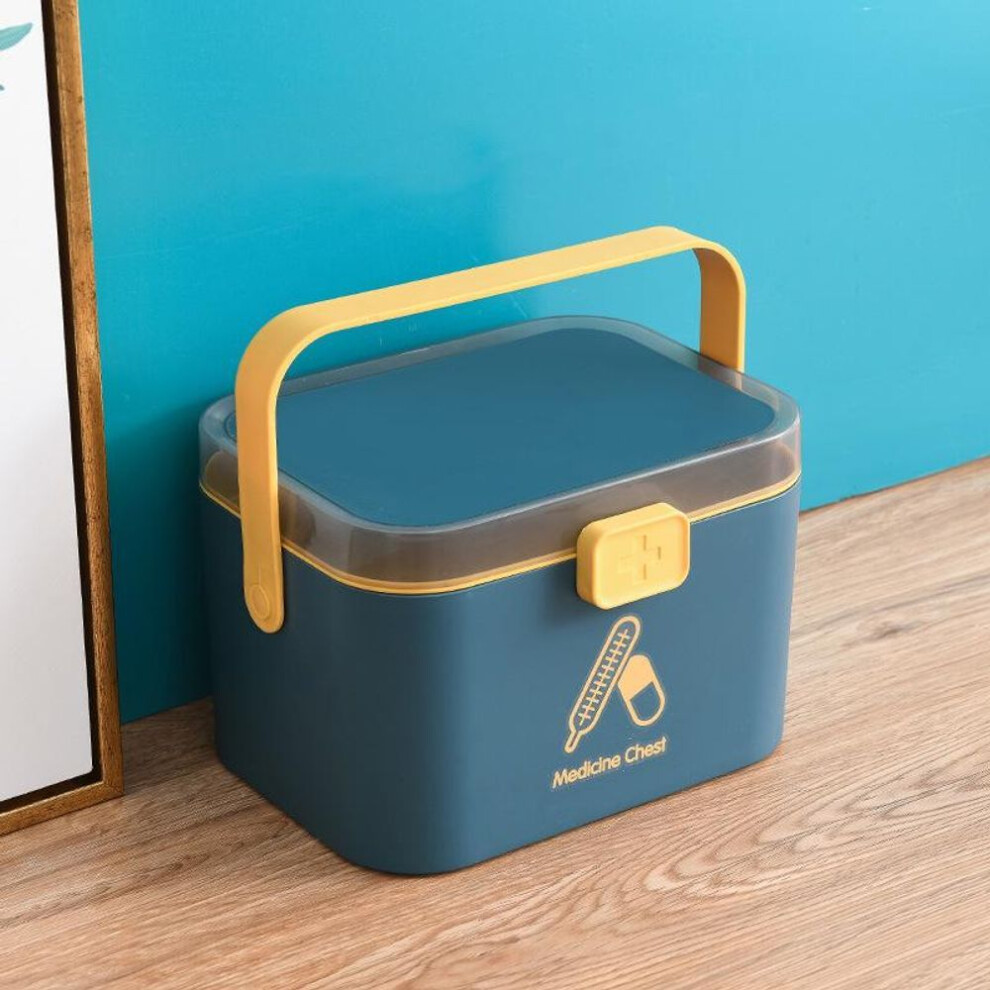 (blue, Small: 21.4cm x 15.8cm x 14.7cm) Nordic Style Portable Plastic Medicine Storage Box - Large Capacity
