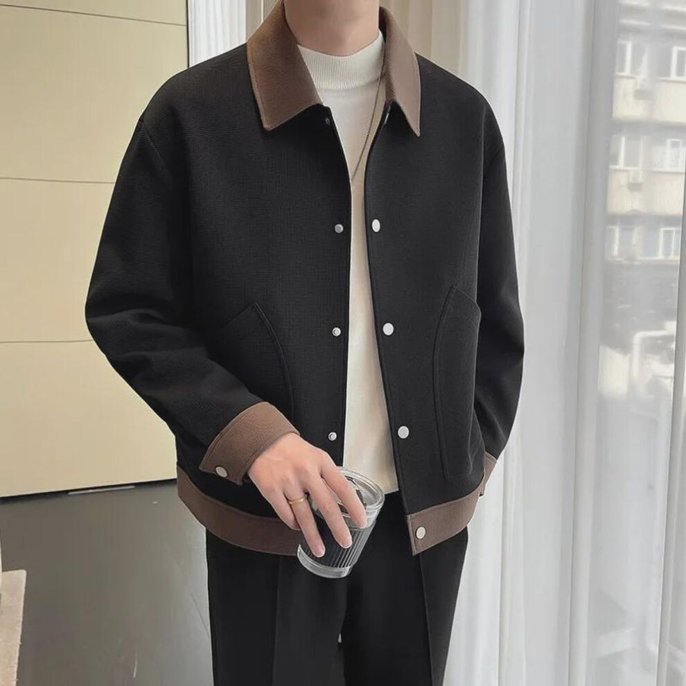 (M) "Men's 2024 Spring & Autumn Color-Block Long-Sleeve Lapel Jacket - Trendy and Handsome