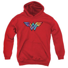 Trevco Sportswear JLA795-YFTH-3 DC Wonder Woman Tie Dye Logo Youth Hooded Sweatshirt, Red - Large