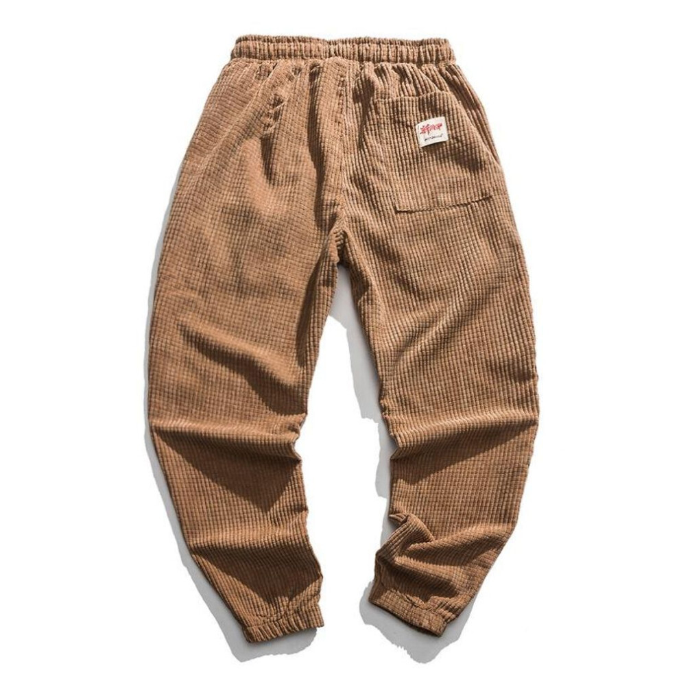 (khaki, 4XL) Men's Retro Distressed Solid Color Loose Fit Leggings For Autumn And Winter