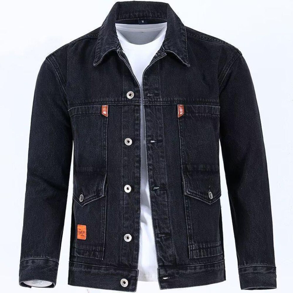 (black, 3XL) Men's Single-Breasted Denim Jacket - American High Street Fashion, Loose Fit, All-Match Autumn Trend
