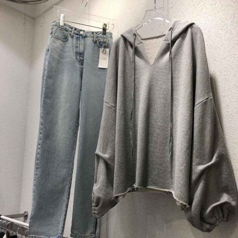 (white, Large) Women's Korean V-neck Hooded Cotton Sweater - Lightweight, Loose Fit For Spring & Autumn
