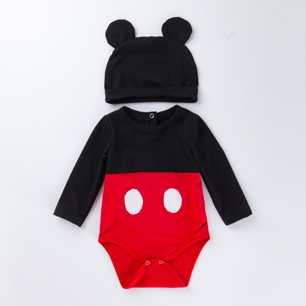 (red,black, 59 (0-3 months)) "baby Spring & Autumn Long Sleeve Romper With Hat Set For Newborns - Unisex