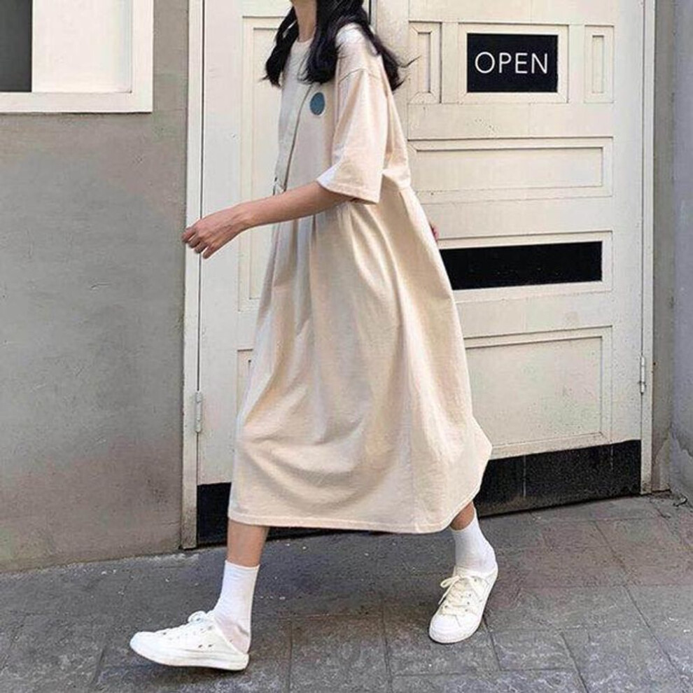 (apricot, XL) Summer 2024 Loose-fit Mid-length Maternity T-shirt Dress