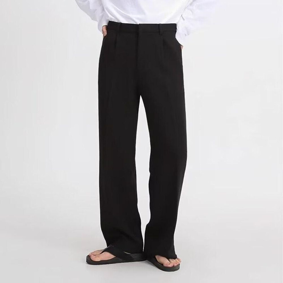 (black, 3XL) "Men's Trendy Wide-Leg Trousers: Versatile Hong Kong Style Loose-Fit for Spring and Autumn.