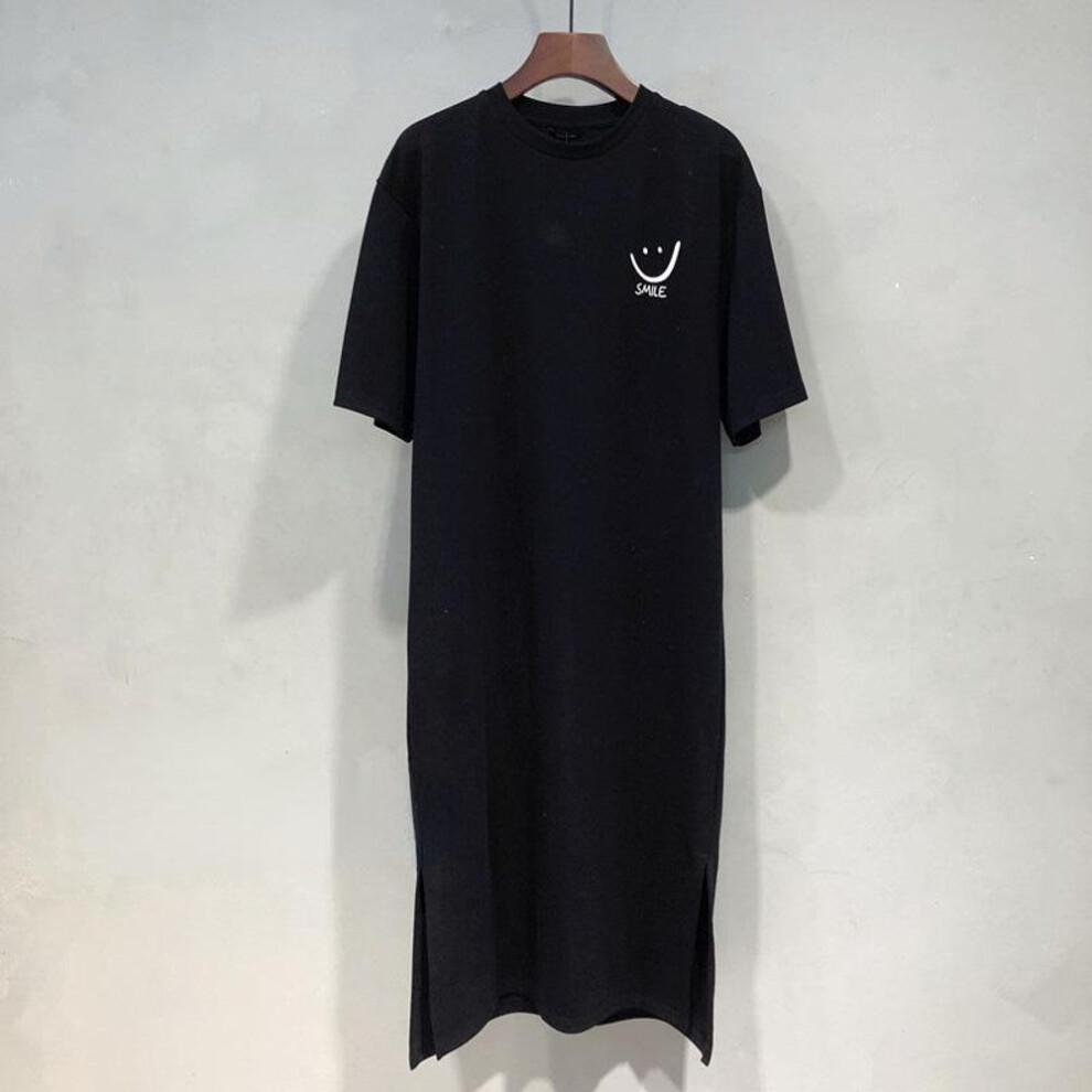 (black, Large) "Summer College Style Korean Print Split T-Shirt Dress for Women